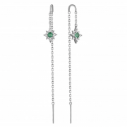 Золотые серьги с изумрудами и циркониями