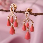 Gianni Lazzaro rose gold earrings. Diamonds and coral