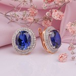 Russian gold earrings with diamonds and sapphire