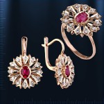 Ring & earrings with zirconia. Bicolor