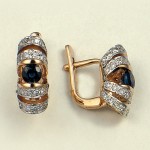 Gold earrings with diamonds, sapphire