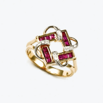 Zlatni prsten sa rubinima i dijamantima