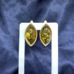 Gold-plated silver earrings "Harmony". Green amber