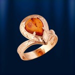 Złoty pierścionek z bursztynem