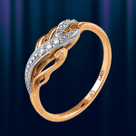 Ring laget av rødt gull og hvitt gull med diamanter