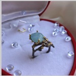Gold-plated silver ring with aquamarine & zirconia