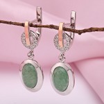 Buy silver earrings in Germany. Nephrite and cubic zirconia