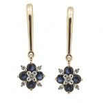 Golden earrings with sapphires and diamonds