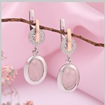 Серебряные серьги с золотом, цирконием и розовым кварцем
