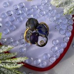 Gold-plated silver ring with amethyst, labradorite, sodalite, zirconia
