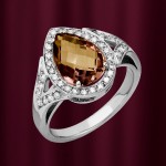 Prsten z bílého zlata Gianni Lazzaro Jewellery s diamanty a kouřovým topazem