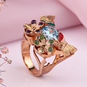 Vergoldeter Ring „Schmetterlinge“. Topas und Emaille