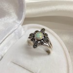 Silver ring with opal & marcasite