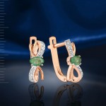 Orecchini dorati "anelli di diamanti", con smeraldo