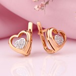 Gold earrings made of 585 red gold with diamonds