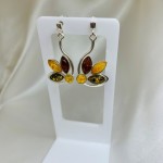Silver earrings "Tricolor" with amber