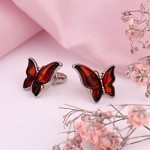 Silver earrings "Butterflies". Amber