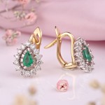 Gold earrings "Grazia". Diamonds and emerald