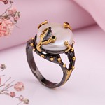 Gold-plated silver ring with baroque pearls & zirconia