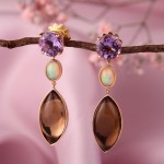 Gianni Lazzaro. Rose gold earrings with amethyst, opal and smoky quartz