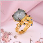 Gold plated silver ring. Aquamarine & Cubic Zirconia