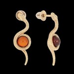 Gold-plated silver earrings "Reptilia". Amber