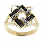 Golden ring with sapphires and diamonds