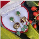 Серебряные серьги "Зульфия". Изумруд, гранат, хризопраз