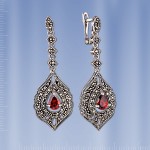 Earrings with garnet and marcasite, silver