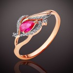 Gold ring with diamonds and rubies and corundum