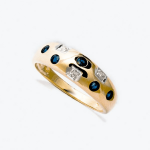 Златен пръстен със сапфири и диаманти