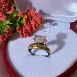 Позлатен сребърен пръстен с розов кварц