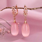 Aranyozott ezüst fülbevaló rózsaszín kvarccal és cirkóniával