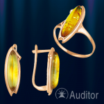 Комплект из розового золота с янтарем