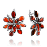 Zilveren oorbellen "Amber bloemen"
