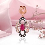 Gold-plated silver pendant "Leyla". Ruby and cubic zirconia