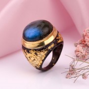 Bague en argent plaqué or avec labradorite