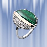 Кольцо с малахитом. Серебряное золото