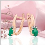 Серьги из красного золота 585 пробы с агатом и цирконием.