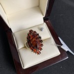 Gold-plated silver ring with amber
