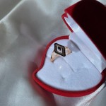 Pozlačen srebrn prstan s črnim cirkonijem