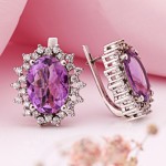 Серьги из серебра 925 пробы Фианиты Аметист