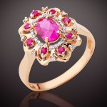 Златни прстен са дијамантима и рубинима и корундом