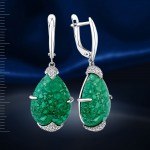 Silver earrings with malachite and zirconia