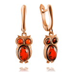 Gold-plated silver earrings “Amber Eagle Owl”
