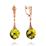 Ασημένια επιχρυσωμένα σκουλαρίκια με πράσινο κεχριμπάρι