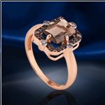 Bague en argent plaqué or. Zircone & Quartz Fumé