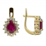 Golden earrings with rubies and diamonds