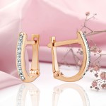 Boucles d'oreilles en or avec diamants, or russe 585