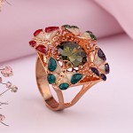 Gold-plated silver ring with chrysolite & enamel